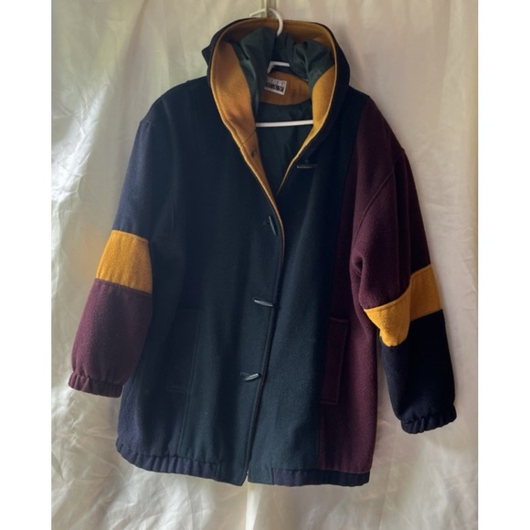 Leslie Fay Jackets & Blazers - Vtg 90s Wool Blend Color Blocked Oversized Coat Green Yellow Maroon Leslie Fay M